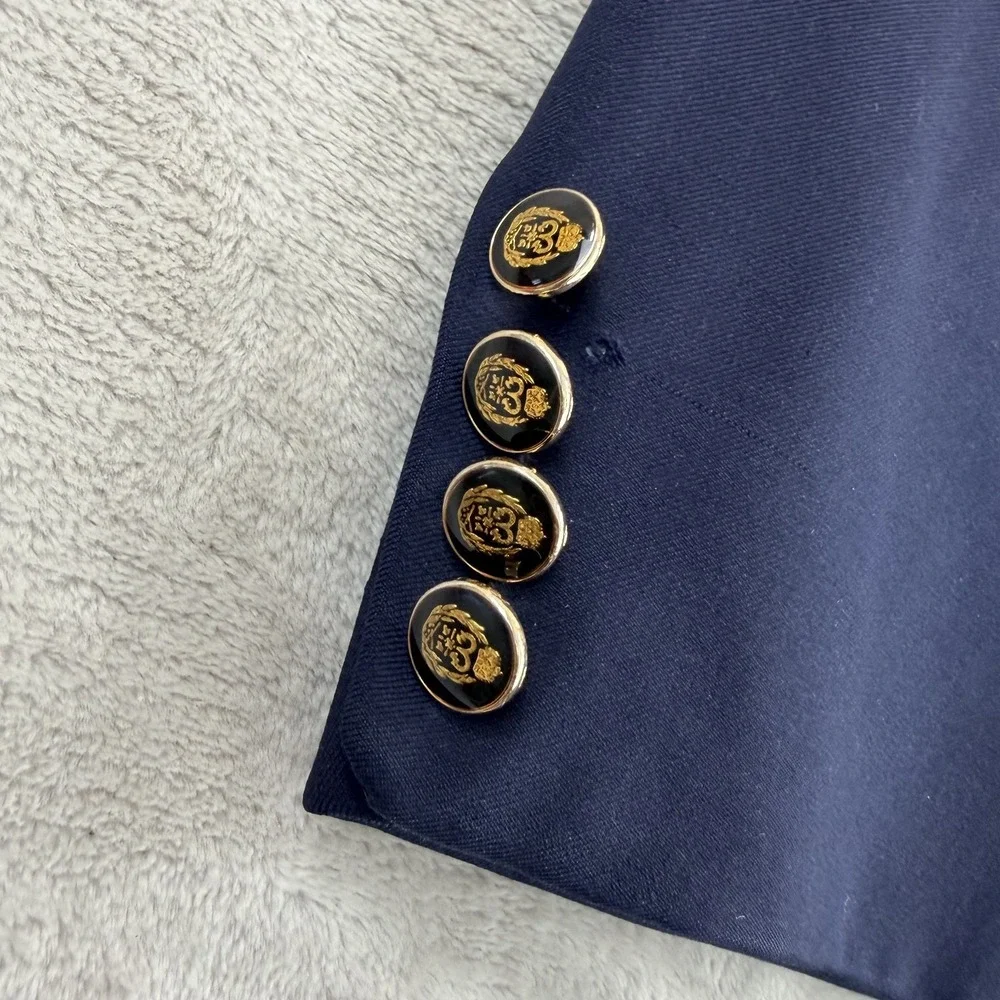 Oxxford Clothes Glasgow Double Breasted Crest Enamel Button Blazer Navy Men 44R